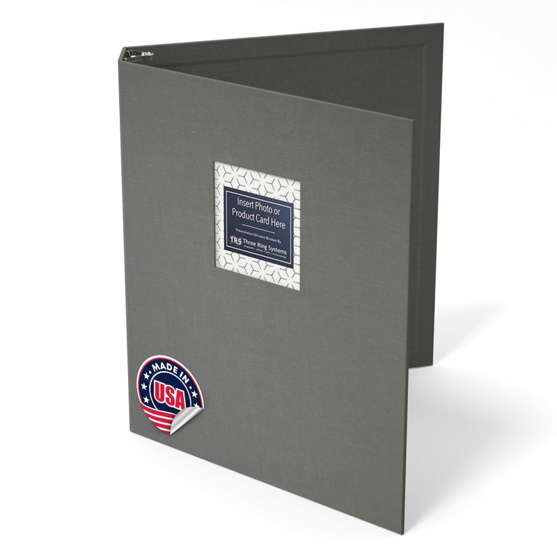 Three Ring Systems Customizable 1-Inch 3-Ring Binder with Linen Cover & Insertable Window â€“ Ideal for Photos, Portfolios, Recipes, and Presentations â€“ Durable, Eco-Friendly â€“ Made in The USA (Dove Gray Linen) - Image 1